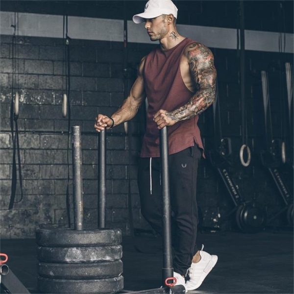 586486600 Summer Newest Brand Mens Curved Hem Patchwork Gyms Stringers Vest Bodybuilding Clothing Fitness Man Tanks Tops