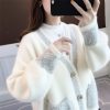 586484666 Fall New Women's Knit Cardigan Sweater Loose Outerwear Water Rabbit Fur Top Coat