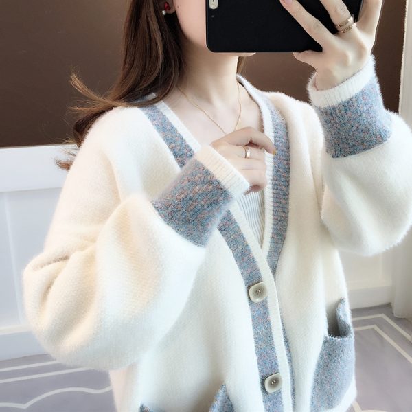 586484667 Fall New Women's Knit Cardigan Sweater Loose Outerwear Water Rabbit Fur Top Coat