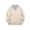 586484843 Minimalist Design Two-in-One V-Neck Color-Blocking Knit Sweater
