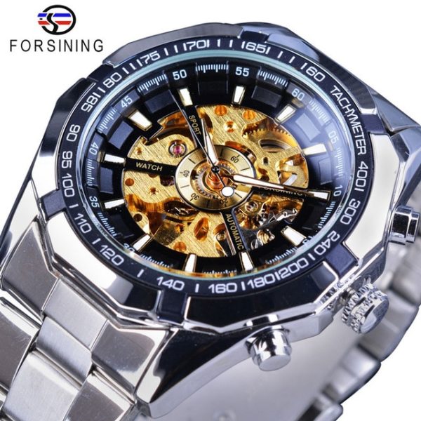 586486593 Silver Stainless Steel Waterproof Mens Skeleton Watches Top Brand Luxury Transparent Mechanical Male Wrist Watch