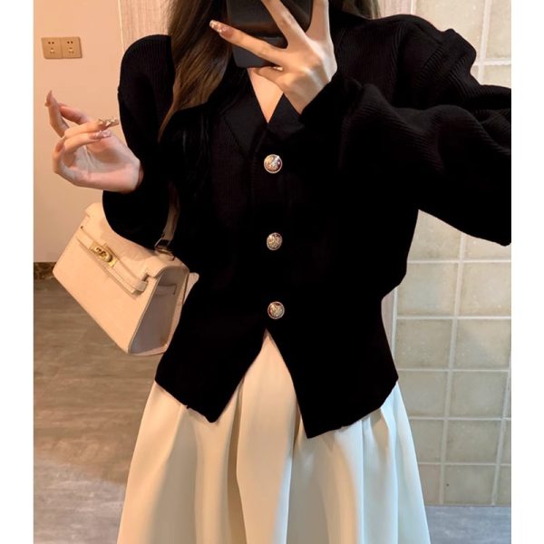 586483886 Cherry Red Knit Cardigan for Women, Stylish Waist-Cinching Slim Fit Sweater Coat, Festive Christmas and New Year Outfit