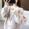 586484668 Fall New Women's Knit Cardigan Sweater Loose Outerwear Water Rabbit Fur Top Coat