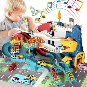 7b074da0-a03e-46ae-b98d-fee1bdb67122.jpg Dinosaur Mountain Adventure Track Toy Set Includes Roller Coaster, Mini Car, And Screwdriver In-Store Pickup Only