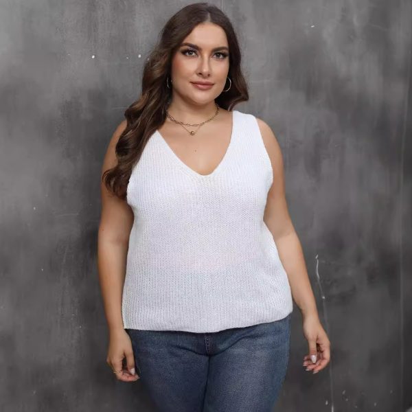 586483935 Ladies' Cross-Back V-Neck Casual Knit Top, Oversized Machine-Knitted Sweater, Basic Layering Top