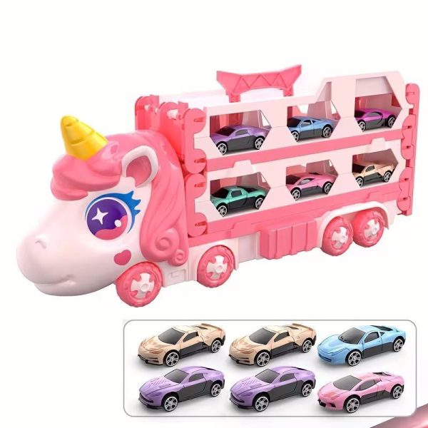 82e0a6a5-fd81-48ca-8d57-a42cd4f39f66.jpg Cute Transforming Truck Toy Expandable Racetrack & Vehicle Storage Set Portable Carrier With Mini Cars Toy For Girls Ages 3 And Up,Pickup Only