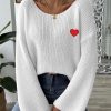 586483945 Lady's Crewneck Sweater Top, One-shoulder Off-shoulder Flared Sleeve with Heart Embroidery Applique Knitwear