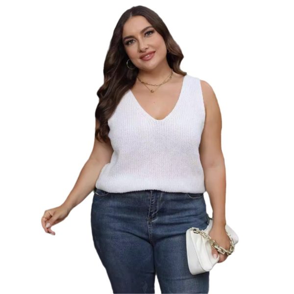 586483934 Ladies' Cross-Back V-Neck Casual Knit Top, Oversized Machine-Knitted Sweater, Basic Layering Top