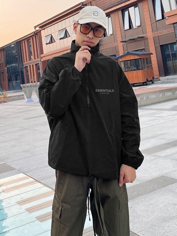 586486248 FOG Double Thread ESSENTIALS Half Zip Mens Trendy American INS Jacket Coat Windbreaker Spring and Autumn