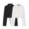 Adjustable polka dot embellished short chiffon shirt