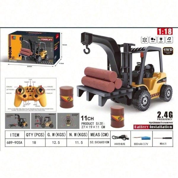 11CH 1 18 RC Forklift Toy For Kids, 2.4GHz 4WD Remote Control Construction Truck With Flashing Lights, Realistic Sounds, And Dual Play Modes. Boy Toys, Party Favors For Kids, Cars Toys, Toy Cars