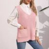 586484877 Women's Vest Double Pocket Patchwork V-neck Casual Pearl Beaded Sleeveless Top Sweater