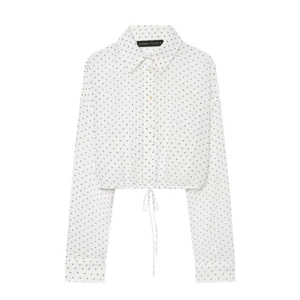 Adjustable polka dot embellished short chiffon shirt