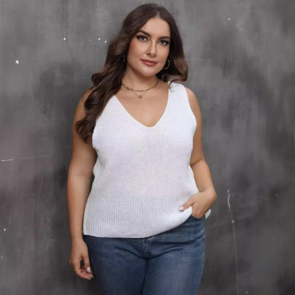 586483936 Ladies' Cross-Back V-Neck Casual Knit Top, Oversized Machine-Knitted Sweater, Basic Layering Top