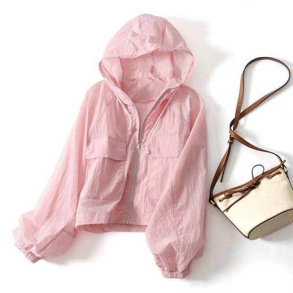 Lightweight Breathable Sun Protection Jacket for Women, Short Style with Drawstring Design, Hooded Outerwear, Summer Casual Fashion