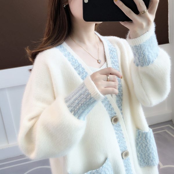586484663 Fall New Women's Knit Cardigan Sweater Loose Outerwear Water Rabbit Fur Top Coat