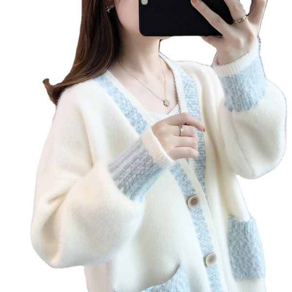 586484662 Fall New Women's Knit Cardigan Sweater Loose Outerwear Water Rabbit Fur Top Coat