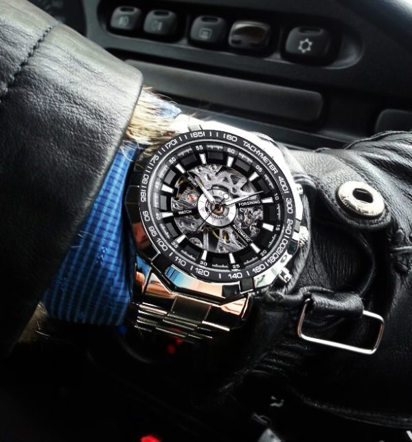 586486585 Silver Stainless Steel Waterproof Mens Skeleton Watches Top Brand Luxury Transparent Mechanical Male Wrist Watch