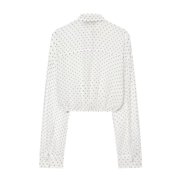 Adjustable polka dot embellished short chiffon shirt