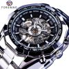 586486588 Silver Stainless Steel Waterproof Mens Skeleton Watches Top Brand Luxury Transparent Mechanical Male Wrist Watch