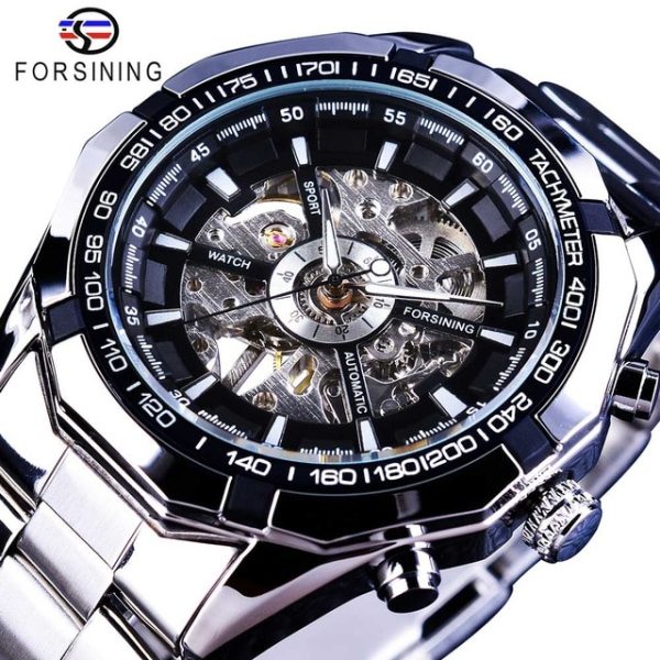 586486588 Silver Stainless Steel Waterproof Mens Skeleton Watches Top Brand Luxury Transparent Mechanical Male Wrist Watch
