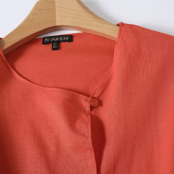 Flax flowing slanted collar long sleeved shirt