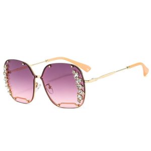 586487367 Luxury Oversized Rhinestones Sunglasses Women Metal Cutout Shades Fashion Cut Square Sun Glasses Female Trend Diamond Sunglass