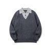 586484845 Minimalist Design Two-in-One V-Neck Color-Blocking Knit Sweater