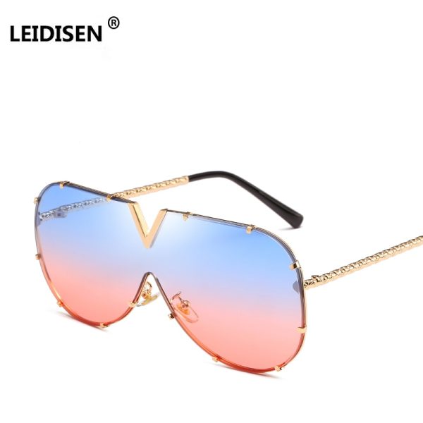 586487243 LEIDISEN One Piece Sunglasses Men Brand Designer High Quality Oversized Sunglasses For Women Sunglass Metal UV400 Mirror
