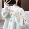 586484669 Fall New Women's Knit Cardigan Sweater Loose Outerwear Water Rabbit Fur Top Coat