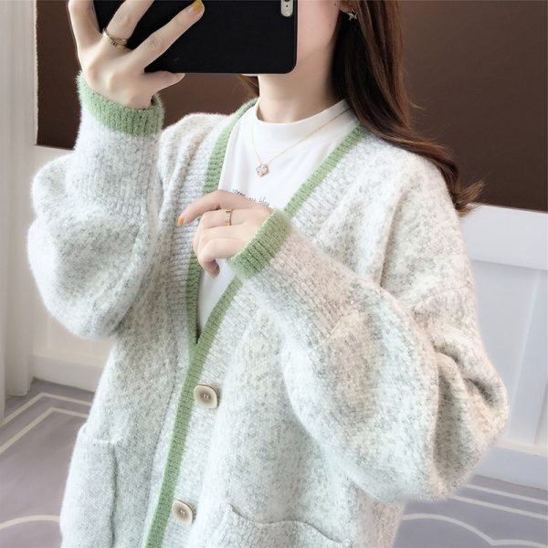 586484674 Fall New Women's Knit Cardigan Sweater Loose Outerwear Water Rabbit Fur Top Coat