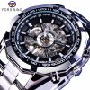 586486583 Silver Stainless Steel Waterproof Mens Skeleton Watches Top Brand Luxury Transparent Mechanical Male Wrist Watch