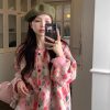 586483865 Chic and Stylish Loose Knit Sweater for Women, Autumn New Arrival, Plus Size, Sweet Floral Pink Knitted Cardigan