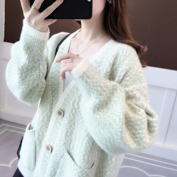 586484672 Fall New Women's Knit Cardigan Sweater Loose Outerwear Water Rabbit Fur Top Coat