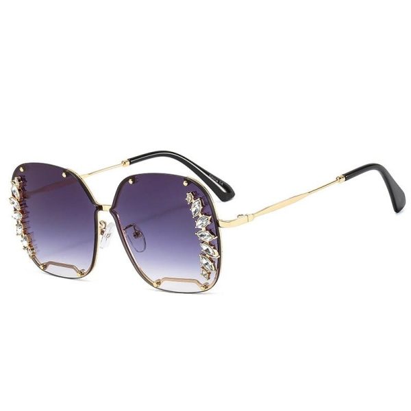 Luxury Oversized Rhinestones Sunglasses Women Metal Cutout Shades Fashion Cut Square Sun Glasses Female Trend Diamond Sunglass