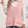 586484882 Women's Vest Double Pocket Patchwork V-neck Casual Pearl Beaded Sleeveless Top Sweater