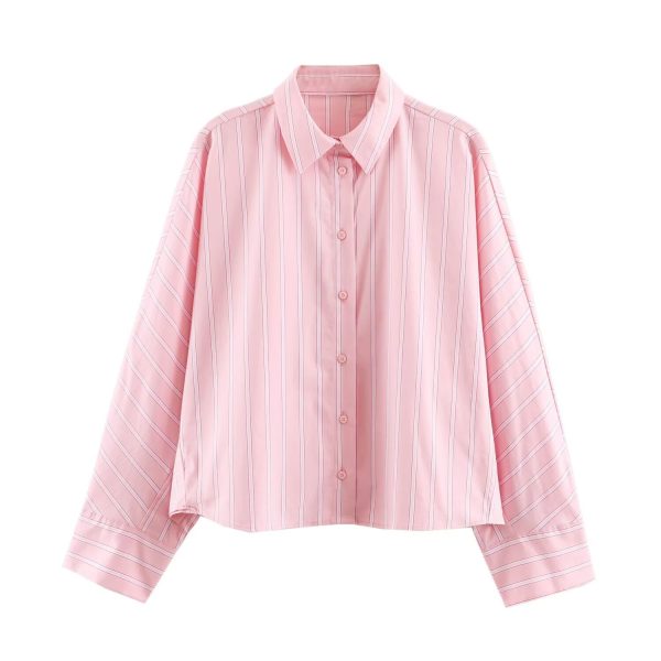 586484943 Commuting style loose and versatile striped shirt