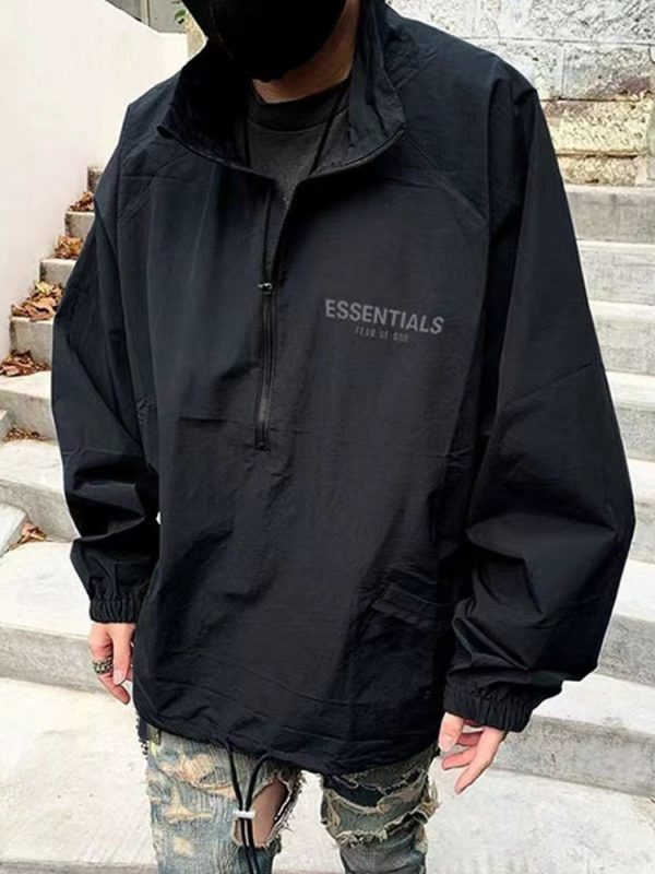 586486245 FOG Double Thread ESSENTIALS Half Zip Mens Trendy American INS Jacket Coat Windbreaker Spring and Autumn