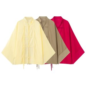 586483957 Knot buckle loose casual drape shirt