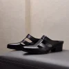 586485604 5cm High Heels Mens Leather Half Shoes Luxury Genuine Leather Fashion Hollow Rome Style Man Business Sandals Shoes with Height