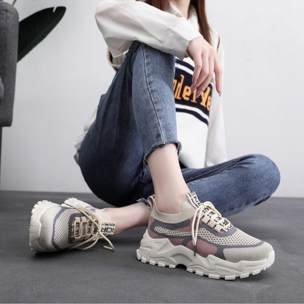 586486854 Flyknit shoes breathable and comfortable thick soled shoes dad shoes women's sports shoes