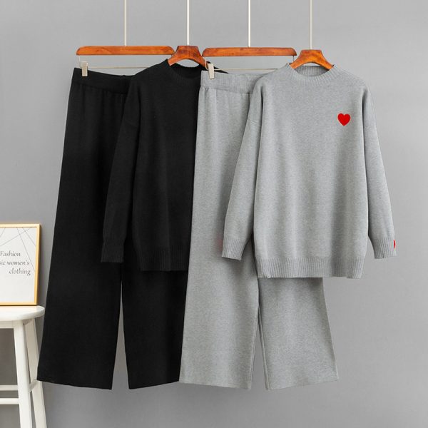 Long sleeved wide leg pants two-piece set for women