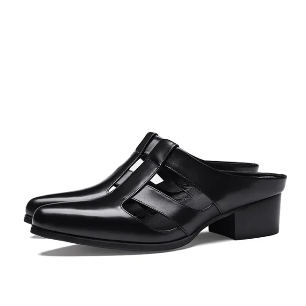 586485608 5cm High Heels Mens Leather Half Shoes Luxury Genuine Leather Fashion Hollow Rome Style Man Business Sandals Shoes with Height