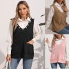 586484879 Women's Vest Double Pocket Patchwork V-neck Casual Pearl Beaded Sleeveless Top Sweater