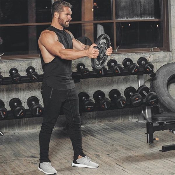 586486599 Summer Newest Brand Mens Curved Hem Patchwork Gyms Stringers Vest Bodybuilding Clothing Fitness Man Tanks Tops