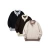 586483996 Color-Blocked Mock Two-Piece Knit Sweater with Turn-Down Collar, Unisex Casual Versatile Pullover