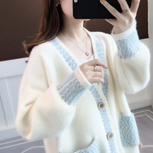Fall New Women's Knit Cardigan Sweater Loose Outerwear Water Rabbit Fur Top Coat