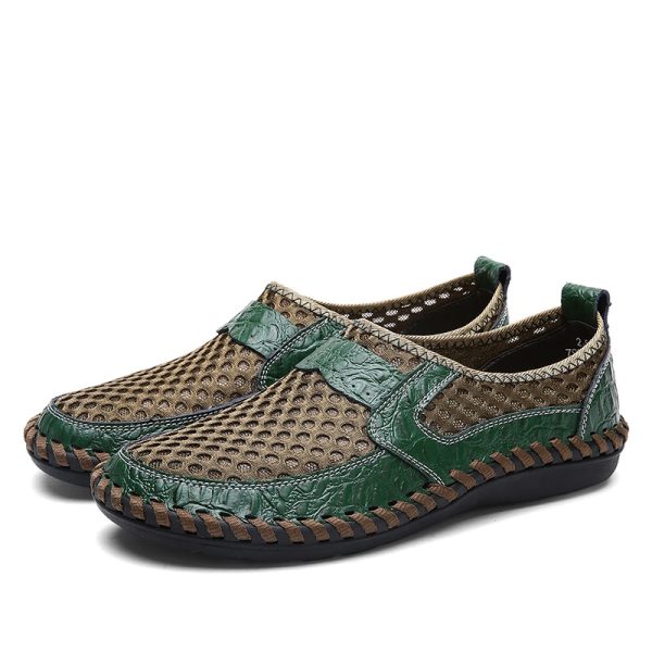 586485434 Breathable Mesh Shoes Italy Loafers Mens Casual Shoes Genuine Leather Slip On Brand Shoes Man