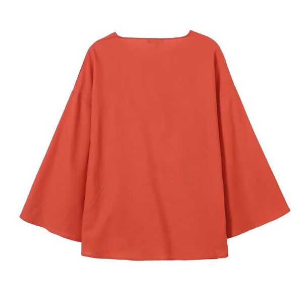 Flax flowing slanted collar long sleeved shirt