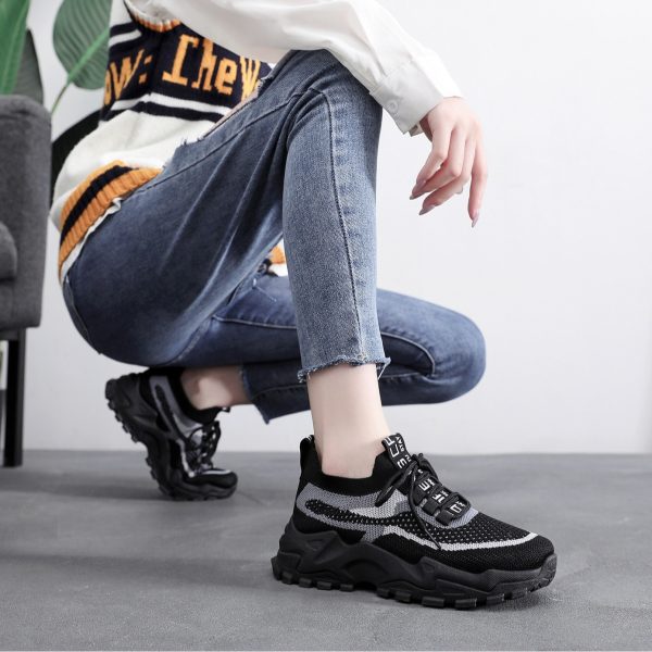 586486851 Flyknit shoes breathable and comfortable thick soled shoes dad shoes women's sports shoes